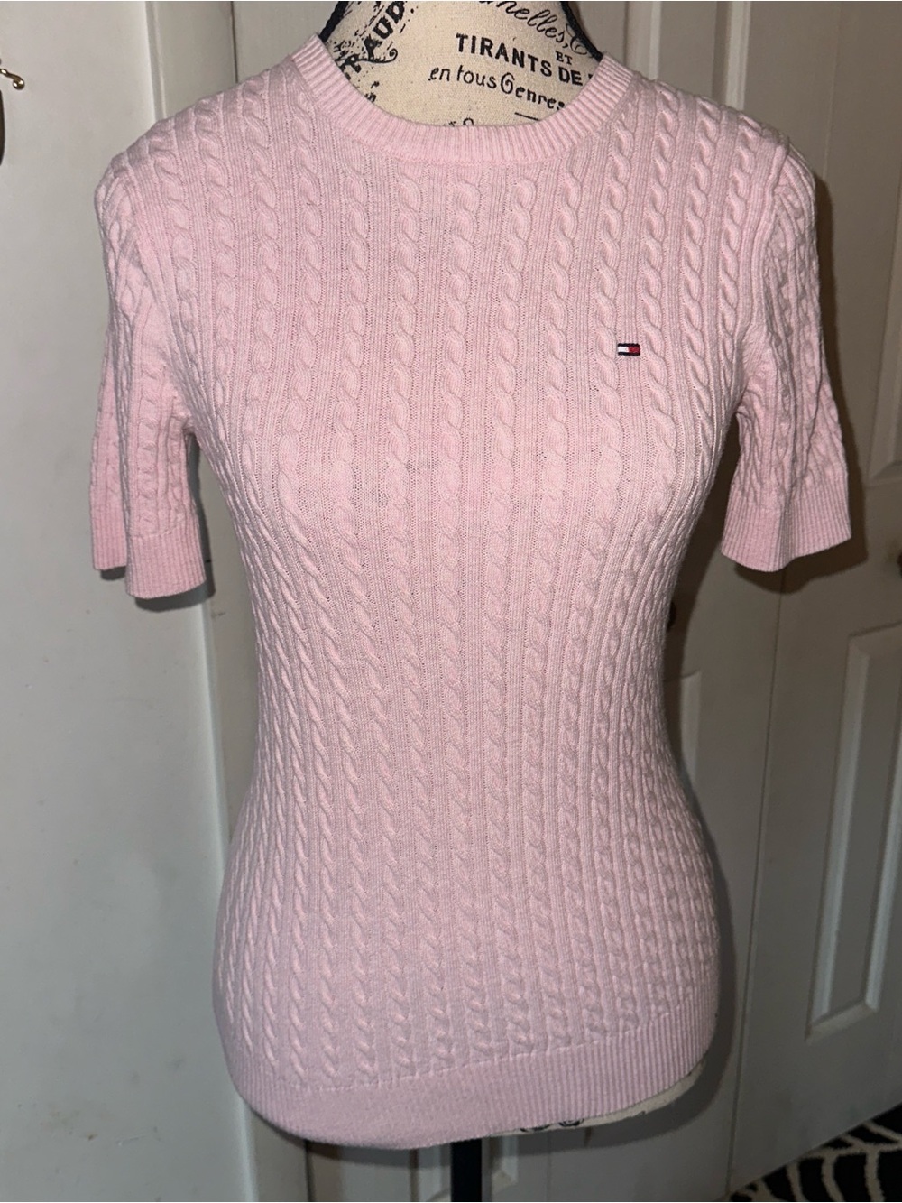Tommy Hilfiger Light Pink Cable Knit Short Sleeve Sweater